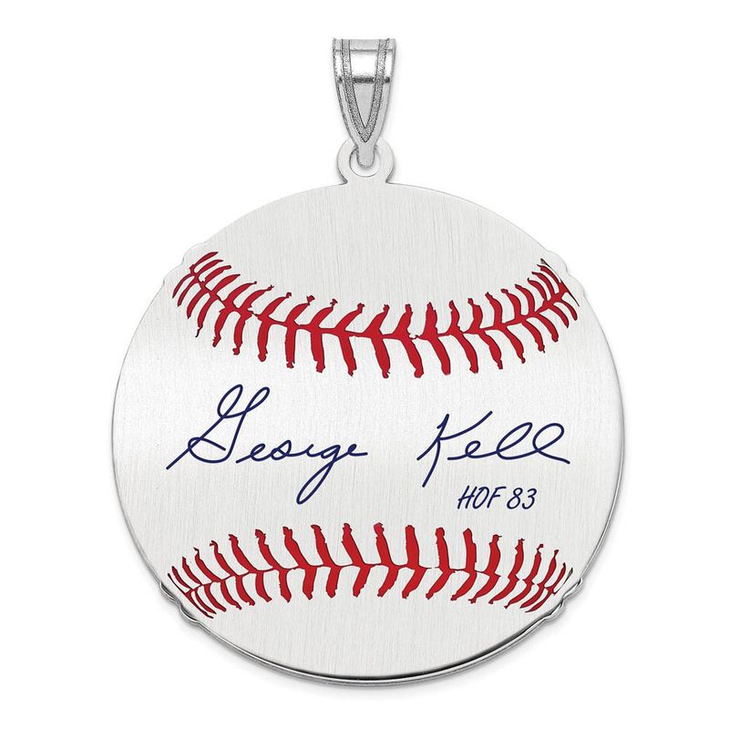 Sterling Silver George Kell Signature Lg Enamel Baseball Pendant